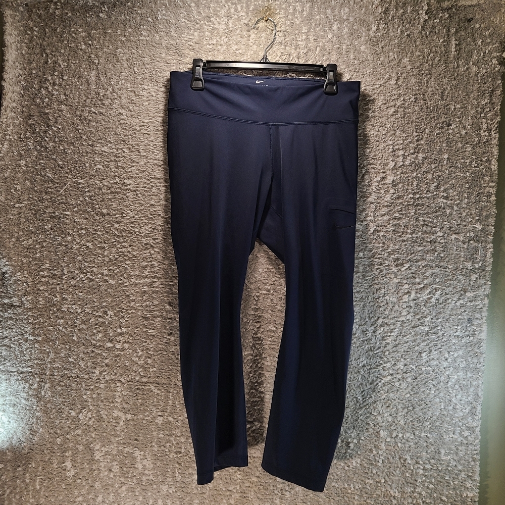 Nike Dri-Fit Womens Leggings Size Xl Polyester Blue Side Pocket